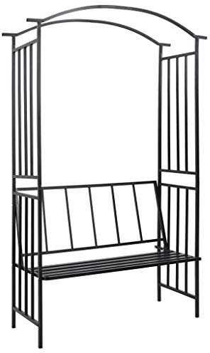Goliraya Arco da Giardino con Panca Ferro in Nero,Arco Rampicante in Ferro,Pergolato Pergola da Giardino per Rampicante in Ferro,Panchina da Giardino in Ferro 114x45x205 cm