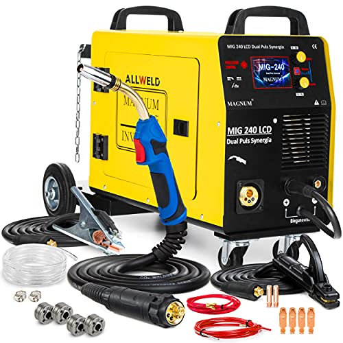 Magnum MIG 240 LCD Dual Puls Synergie Schweißgerät Inverter MIG MAG MMA WIG LIFT FLUX 230V 200A IGBT, Hot Start, Arc Force, Schweissgerät 3-IN-1, Welding Machine, Schweissbrenner MIG/MAG MB24/3m