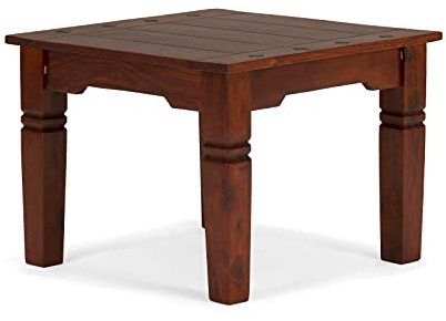 Woodkings Couchtisch Texas 60x60 cm aus massiver Akazie – Quadratischer Sofatisch in Braun mit segmentierter Tischplatte