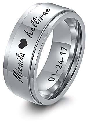 FLHEART Personalisierter Spinner Ring, Fedget Band Ring, Edelstahl Minimalist Band Stil benutzerdefinierte Name Ring Versprechen Verlobung Ehering für Herren
