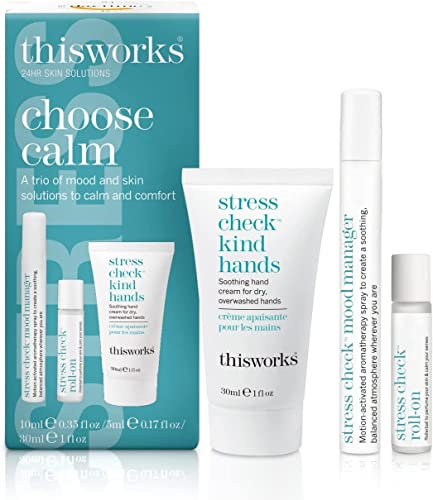 This Works Choose Calm: The Stress Relieving Trio, A Moisturising Hand Cream with Shea Butter and Essential Oils, Mood Boosting Spray and Aromatherapeutic Roller Ball Gift Set