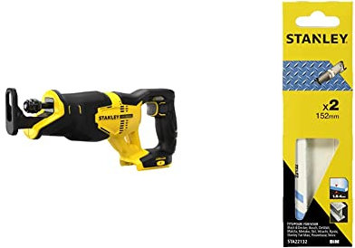 Stanley FATMAX Scie Sabre Moteur Brushless 18V 25 mm Vitesse 0-3000 Sans Batterie Ni Chargeur Gamme FATMAX V20 SFMCS300B-XJ + 2 Lames de Scie Sabre HSS Noires et Grises STA22132-XJ