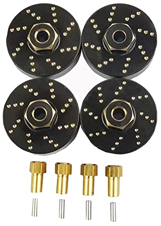 XSYGO 4pcs 16g Brass Wheel Weights with 7mm Wheel Hex Hub Extended Wheel Hubs Adapter for Axial SCX24 AXI90081 AXI00001 AXI00002 AXI00005 AXI00006 Upgrades 1/24 RC Crawler Car (Black)