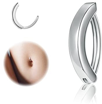 ZS Silber 925 Bauchnabelpiercing Clicker 14/16G Bauchnabel Piercing Ring | Gold Bauchknöpfe Piercing Ring , Silber Piercing Bauchnabel für Frauen, Umkehr gebogenen Navel Barbell Schmuck