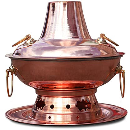 MNSSRN Old Peking Mandarin Duck Shabu-Shabu-Topf, eingedickter heißer Potkohlspotkupfer Kupfer Herd Familien Abendessen Outdoor Picknick Holzkohle Herd,36cm