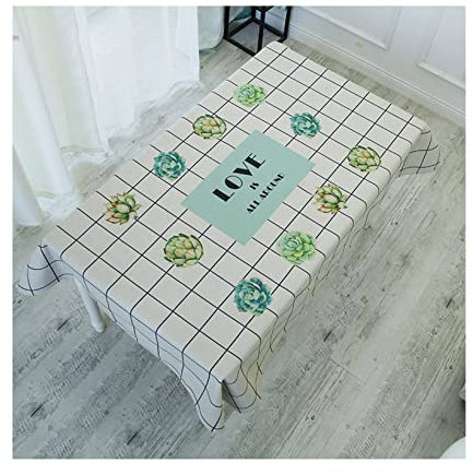 EHOMERY Tischdeckenklammern Klein Wachstuch Eckig Sukkulente Pflanzen Tischdecke Abwaschbar Wasserdicht Tischtuchklammern Groß Weiß Grün Tischschutz Dekoration 140X230Cm