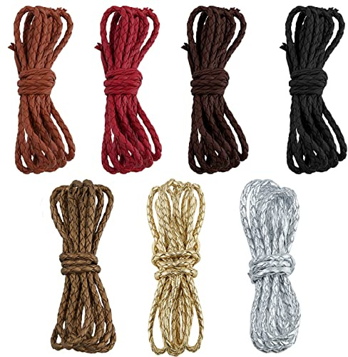 SUPERFINDINGS 15.33 Yard 4mm Cordoncini Intrecciati in Pelle PU 7 Colori Cinturino in Vera Pelle Intrecciato Rotondo Piegato Bolo Tie Cord Corda Pizzo per Gioielli e Disegni Artigianali