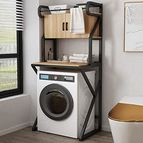 Usknxiu Waschmaschinen-Regal WC-Regal, Lagerregal im Badezimmer, Trennregal aus Massivholz im Badezimmer, Toilette Überbauregal (Schwarz)