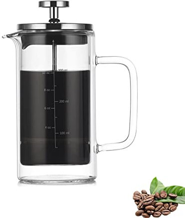 LANMOU De Doble Capa de Prensa Francesa Cafetera de Vidrio de Borosilicato Resistente al Calor de la Prensa de Café de Calor Frío Cafetera con Filtro de Acero Inoxidable Cafetera (300ML)