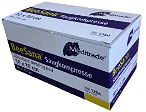 60 Stück Saugkompressen steril BEESANA® 10 cm x 10 cm weiß/blau