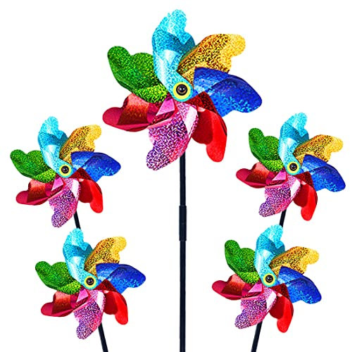 Yezirzax 5 Stücke Taubenabwehr Windrad, Reflektierende Vogelabwehr Windräder Dekoration Obstgarten Vogelabwehr für Protect Garten Taubenabwehr Balkon