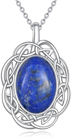 YAFEINI Lapislazuli Kette für Damen 925 Sterling Silber Keltische Anhänger Halskette Lapislazuli Schmuck Geschenk für Mädchen
