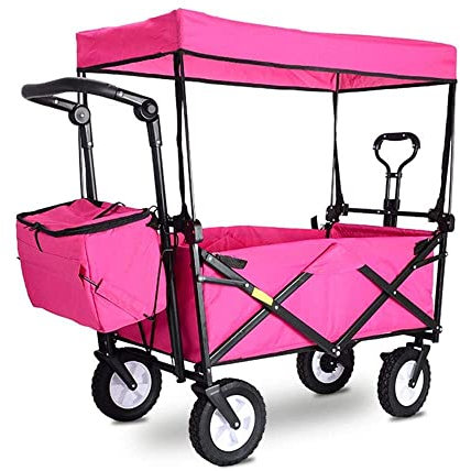 Wäschewagen Bollerwagen, Klappwagen, Tragbarer Gartenwagen Tragfähigkeit 80 Kg, Mit Sicherheitsgurt, Markise, Kühltasche, Große Lunchpaket-Box, Für Picknicks, Camping, Einkaufen, Strände, Konzerte/