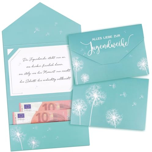GEBETTER 2 Stück 11x16cm Jugendweihe Geldgeschenk Verpackung Geld Karte Umschlag Grußkarte Alles Lieben zur Jugendweihe Geldkarte Geschenkkarte Gutscheinkarte für Geld Gutschein