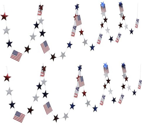 COLLBATH 2 Stück Schnur amerikanische flagge ziehen flagge rot-weiß-blaues Banner Sternenbanner-Girlande 4 Flaggen Dekor Parteifahne Party-Banner Fenster Requisiten Zähler das Banner Ammer