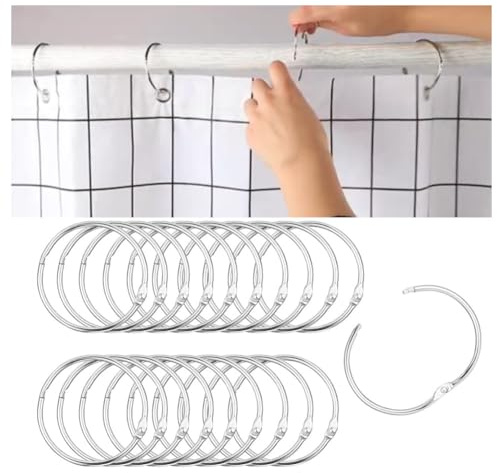 20 Stück 50mm Vorhangringe Metall Duschvorhangringe, Duschvorhang Haken, Gardinenringe, Buchringe, Schlüsselring, Einfach zu öffnen und zu Schließen(Silber