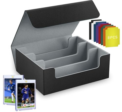 Miyacare Sammelkarten-Aufbewahrungsboxen für 1800 Karten mit 2 Stück 35PT Magnetische Kartenhalter, Magnetische Commander Karten Deck-Box für TCG MTG YuGiOh und Sports Karten (Schwarz+Grau, 1800+)