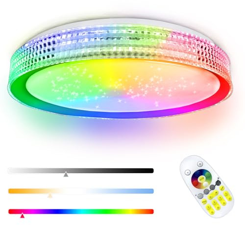 UISEBRT LED Deckenleuchte Dimmbar 60W RGB Farbwechsel Deckenlampe mit Fernbedienung Sternenhimmel Deckenbeleuchtung für Bad Flur Schlafzimme Wohnzimmer (Typ A - Grau)