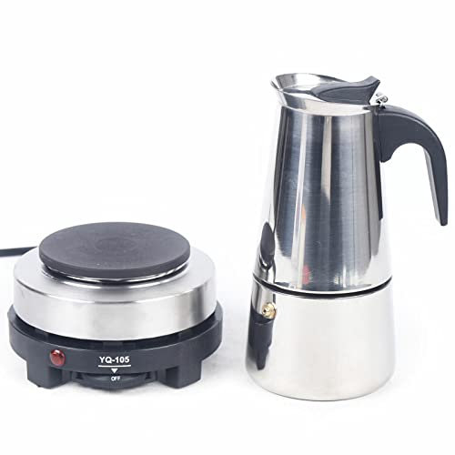 TAPMING Máquina de café espresso, 6 tazas, cafetera eléctrica, acero inoxidable, 300 ml, olla de moca para los amantes del café