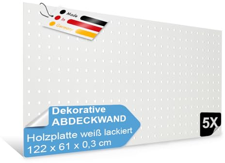 PEGBOARD - MADRID Lochwand 122 x 61 x 0,3 cm MDF weiß lackiert - Hergestellt in Deutschland - Heizkörperverkleidung, Türfüllung, Paravent oder Lüftungsgitter - Dekorative Lochplatte [Maxipack]