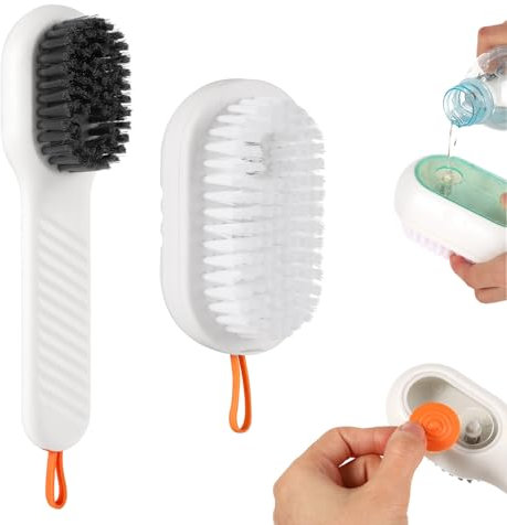 2pcs 2 in 1 Multifunctional Liquid Shoe Brush, Laundry Brush with Soap Dispenser, 2024 Upgrade Liquid Adding Soft for Cleaning Clothing Stain, Scrub Brushes for Washing Clothes Shoes