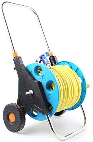 2 Wheeleds Metal Garden Hose Reel with Hose Garden Hose Reel Cart for Gardens, Lawns, Sidewalks and Backyards