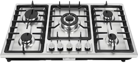 Plaque de Cuisson Gaz 5 Feux, Cuisinière à gaz en avec protection automatique contre les flammes,Gaz naturel ou propanePour Cuisine commerciale à la maison ou au restaurant