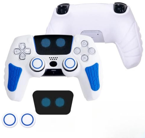 wigmoa XP-1 PS5 Controller Custodia in silicone con impugnature per pollice, protezioni per joystick e pelle antiscivolo - compatibile con PS5 (bianco/blu)
