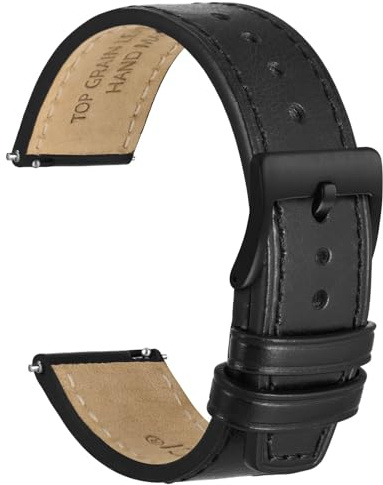 WOCCI 22mm Elite Uhrenarmband, Top Grain Leder, Schnellverschluss, Schwarze Schnalle (Schwarz)