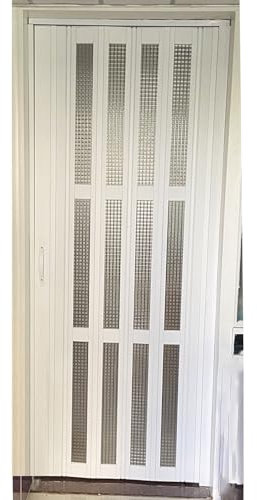 Falttüren Innentüren Weiße Falttür aus Aluminium 80 90 100 110 Cm, Anpassbar, Schiebetür aus Kariertem Acryl mit Ziehharmonika-Muster, Interner Raumteiler, Ziehharmonika-Tür für Küche und Bad(29x80in