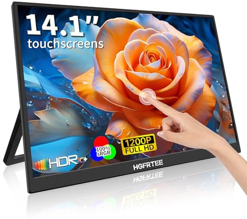 HGFRTEE Écran Tactile Portable 14 Pouces, 1920 x 1200 IPS 60Hz HDR FHD Moniteur Portable Tactile avec USB Type C HDMI, Interface VESA/Support Réglable, Ecran Tactile pour Laptop/PC/Phone
