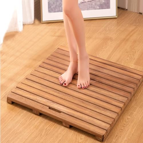 Bambus-Badematte aus Holz, wasserdicht, rutschfest, natürliches Holz, Entenbrett für Bad und Küche, 80 x 60 cm, Verwendung als Badewannenmatte, WC-Vorleger, Fußmatte oder Haustiermatte, rutschfeste