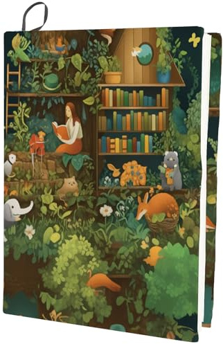 CRASPIRE Funda Elástica para Libros de Color Verde Bosque de 15.7 x 9.8 Pulgada con Diseño de Animales Rectangular Lavable Reutilizable de Nailon para Libros de Texto de Tapa Dura de 9 x 11 Pulgadas