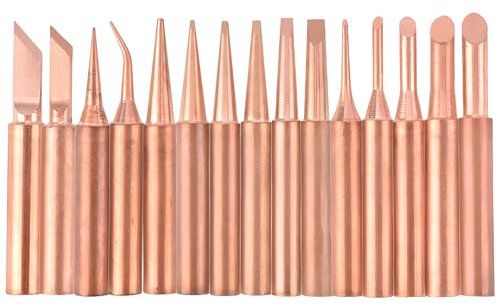 Wjelet 15 Stück Lötspitzen Set 900M Ersatzspitzen,Bleifreie Lötkolben Spitzen aus Reinem Kupfer,Kompatibel mit Hakko,Yihua,Atten und Mehr,für Lötstation,Schweißen,Löten,Reparaturarbeiten