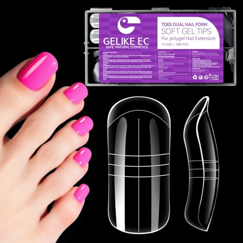 Gelike ec 300Stück Dual Nagelformen für Zehen | Nagelverlängerung Zehen Dual Nail Forms Zehennägel Set für Polygel Extension Maniküre Nagelkunst Design Salon DIY 15Größen