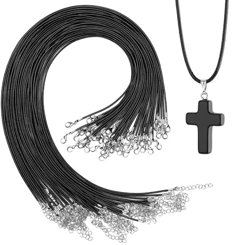 Luxeu Gewachste Halskettenschnur, 30 Stück 45cm Wachsschnur Kette, Halskette Schnur mit Karabinerverschluss, für DIY Armband, Halskette, Schmuckherstellung (Schwarz)