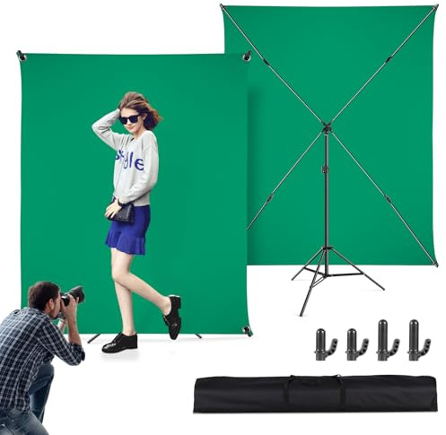 Pantalla verde con soporte de 1,5 x 2 m, pantalla verde con fondo ajustable, soporte para fotografía, streaming, juegos, Chroma Key, estudio fotográfico, grabación de vídeo, fotografía de fotografía