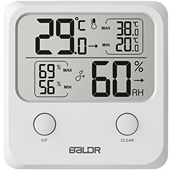 BALDR Wetterstation mit Hygrometer Feuchtigkeit Digital – Thermometer Innen mit Luftfeuchtigkeitsmesser - Raumthermometer Innen mit Memoryfunktion – Feuchtigkeitsmesser Zimmerthermometer