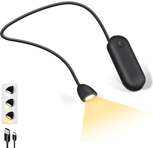 LED Hals Leselampe Buch, Bett Leselampe Buchlampe mit 3 Farben & 3 Helligkeitsstufen, 1800mAh Aufladbar Akku Leselicht, Unendlich Flexibel Tragbare Halslampe für Lesen Stricken Häkeln Nähen Reparieren