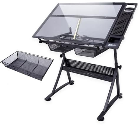 ABNNHK Geneigter Tisch, Zeichentisch aus Glas, Kunsttisch, Verstellbarer professioneller Zeichentisch für Kunstwerke, Kunsttisch mit Glasplatte für Bastelstudio, Heimb