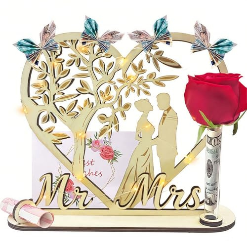 Hochzeitsgeschenke für Brautpaar LED, Geldgeschenk Hochzeit Holz, Herzförmiges Hochzeitsgeschenk Geld, Hochzeit Geldgeschenk, Geldgeschenke zur Hochzeit für Geburtstag Hochzeit Jubiläum