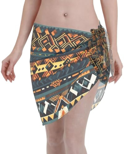 PHAYAH Traje de baño de gasa con textura étnica tribal africana estampada para mujer, pareo de playa, pareo, traje de baño