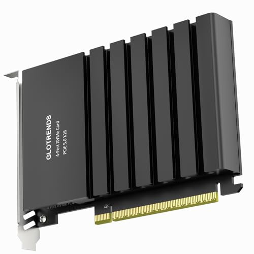 GLOTRENDS PA54 Quad M.2 NVMe zu PCIe 5.0 x16 Adapter, bis zu 512 Gbit/s für AMD- und Intel-Plattformen mit RAID-Funktion, unterstützt die Größen 2280/2230 (PCIe-Bifurkations-Motherboard erforderlich)