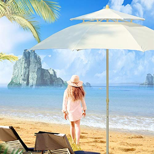 Grande ombrellone da spiaggia antivento da 2,7 m, con manovella, 8 costole, resistente, per giardino, terrazza e cortile (blu)