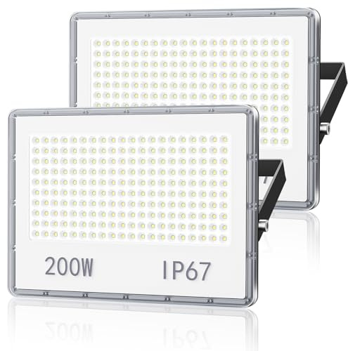TOPAUBUB LED Strahler Außen 200W - 20000LM 6500K LED Fluter Außen Scheinwerfer Kaltweiß 2 Stücke IP67 Aussenstrahler Wasserdicht für Garten/Hof/Außenbereich