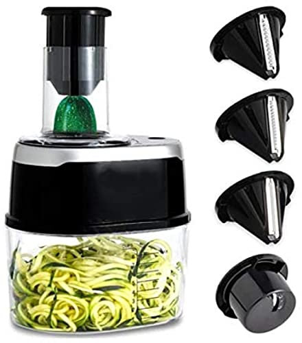 Cortador eléctrico de verduras en espiral, potente picador multifunción de 500 W con 4 cuchillas para rebanar, triturar y rallar sin esfuerzo, perfecto para cocinar saludable con patatas, pepinos