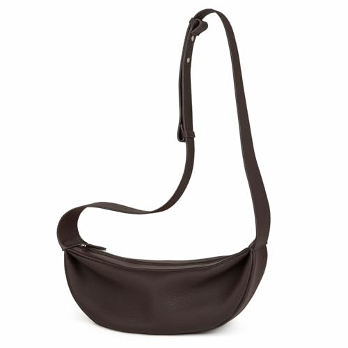 DONNAIN Genuine Leather Sling Bags Crossbody Women, Minimalist Style Casual Chest Bags with Wide Strap (New Coffee)