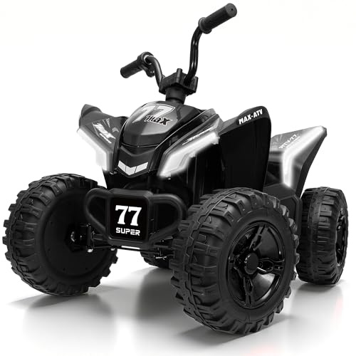 Kids ATV 4 Wheeler, 24V Ride on Car 2WD Quad Electric Vehicle, 2-Seater, LED Lights, Music, Spring Suspension, Electric 4 Wheeler for Children 3-8 (Black)