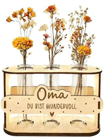 Geschenke für Oma,Geburtstagsgeschenk Beste Oma Geschenk zum Muttertag,Holz reagenzgläser für Blumen vase,Muttertagsgeschenk Geburtstags Ruhestand Weihnachten Blumen sind Nicht enthalten