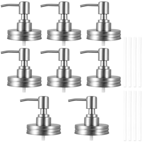8Pcs Mason Jar Soap Dispenser Pump Lids for Regular Mouth Jar, Stainless Steel Rust Proof Soap Lotion Dispenser Pump Replacement for Farmhouse Kitchen Bathroom(8PCS)